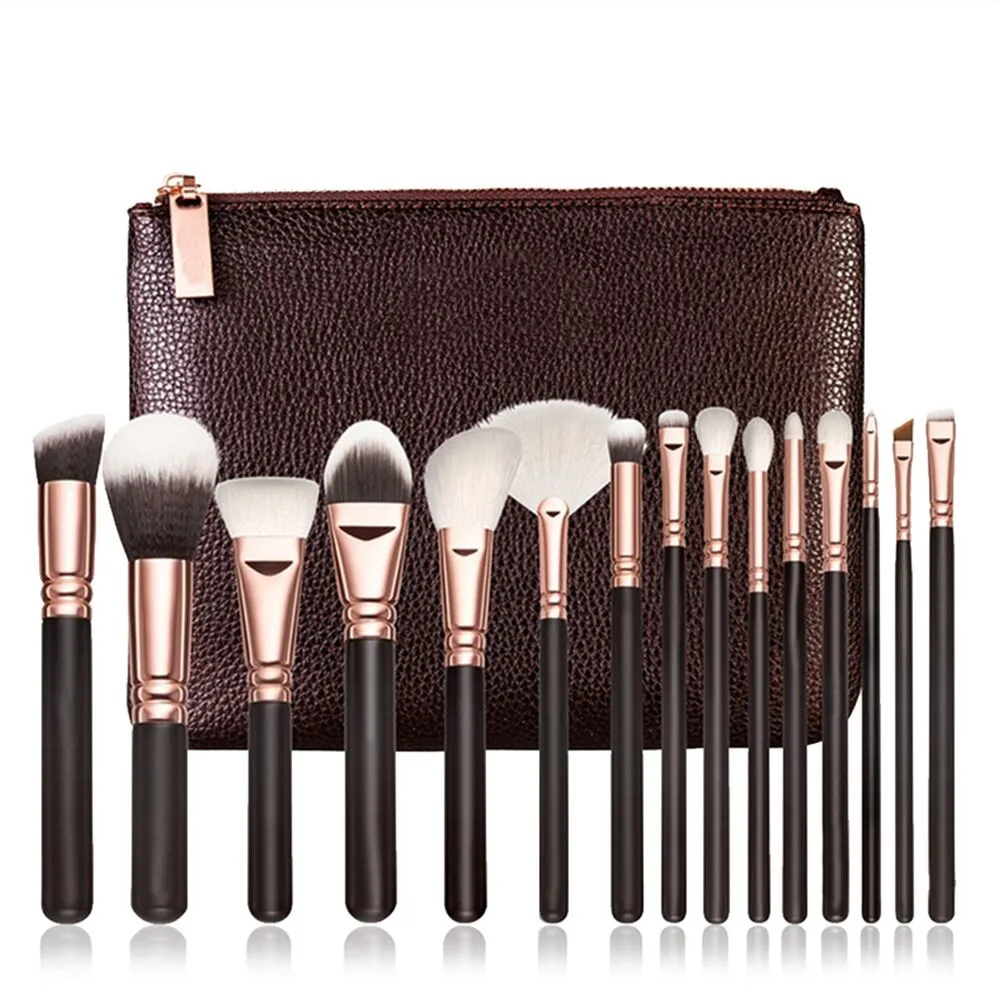 

Women Synthetic Fiber Hair+Wooded Handle Material 1set 15 PCS Pro Makeup Brushes Set Cosmetic Complete Eye Kit + Case G24 33 180