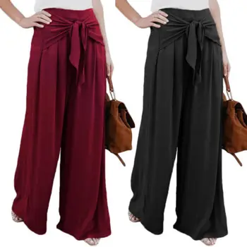 

US Women's High Waist Casual Wide Leg Pants Summer Loose Culottes Long Trousers new hot