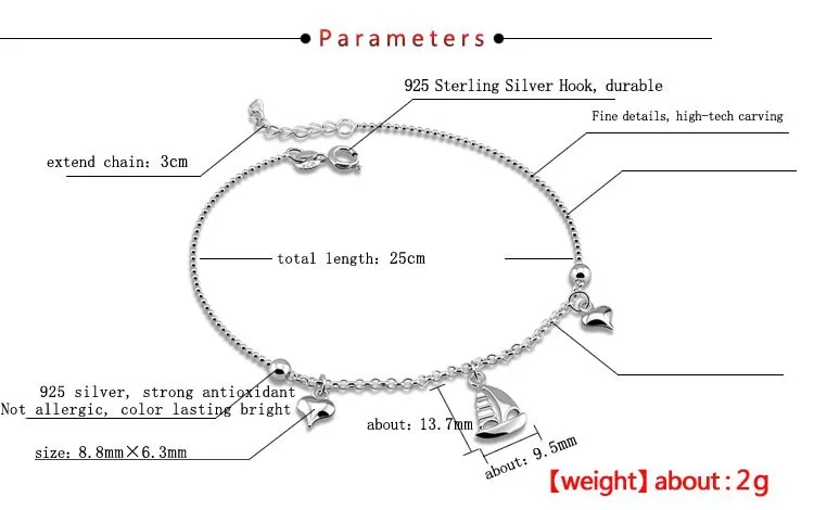 Индивидуальный кулон «парусник» ножные браслеты. Женские однотонные 925 серебряные браслеты. милые женские браслеты на ногу. очаровательные женские серебряные ювелирные изделия подарок на праздник