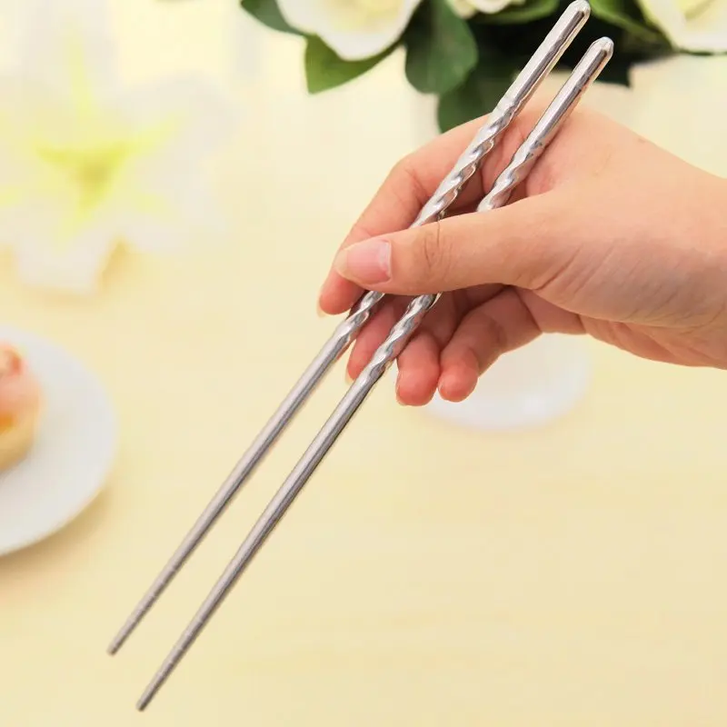 2 Pairs of Stainless Steel Chopsticks Anti skip Thread Style Durable