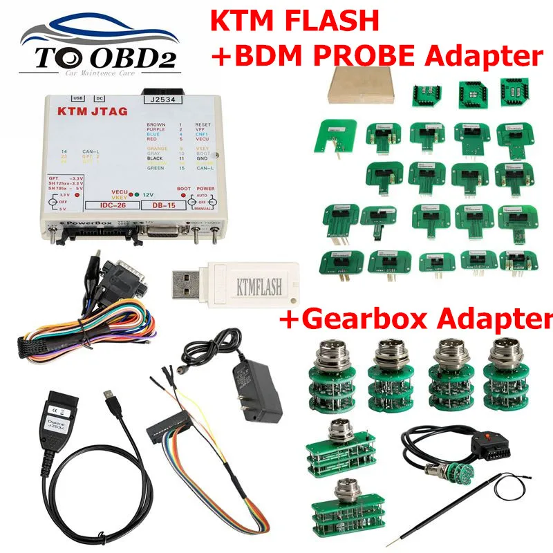 

KTMflash PCMFLASH V1.95 ECU Programmer & transmission power upgrade tool KTM Flash BDM PROBE Adapter & Green ECU Gearbox Adapter
