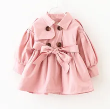 Girls Trench Coats Double Breasted England Style Solid Baby Girls Jacket Spring Autumn Turn-down Collar Fille Windbreake Outwear