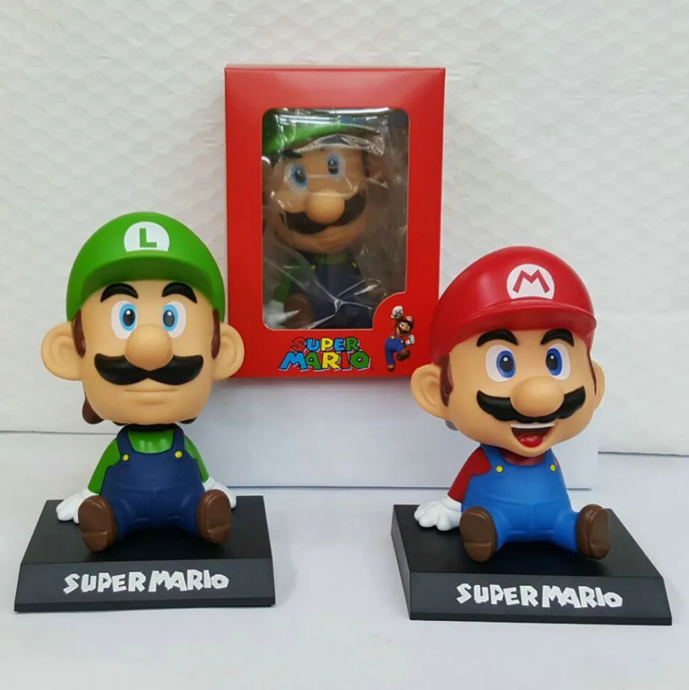

14cm Super Mario Luigi Toy Model Dolls Figma Lovely Cute Automobile Head Shaking Action Figure Model Doll