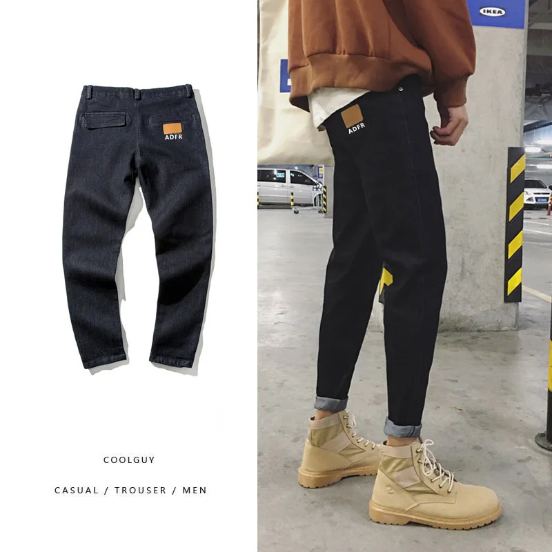 

Fashion Casual Men's Jeans New Spring And Autumn M-2XL Contrast Color Cotton Slim Feet Pants Blue Black PersonalityYouth Popular