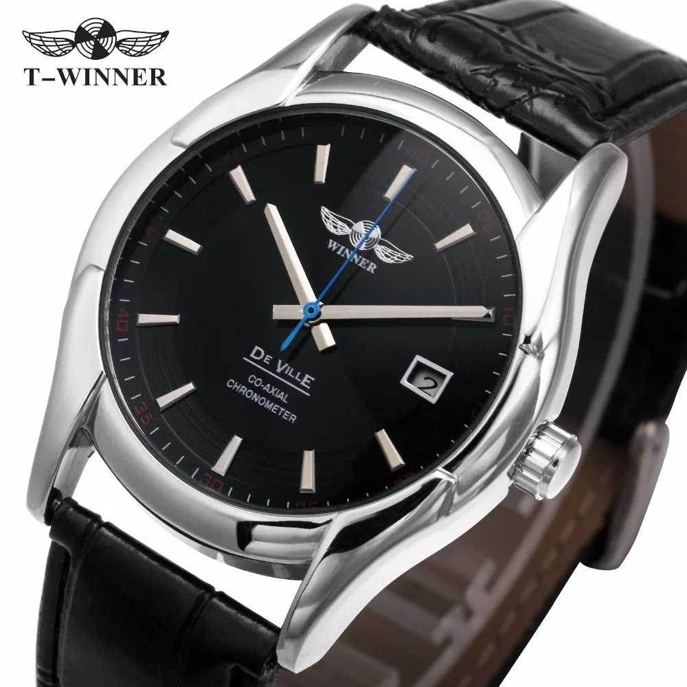 

WINNER Women Noble Dress Mechanical Watch Patent Leather Band Auto Date Automatic-self-wind Concise Design Gift for Lady + BOX