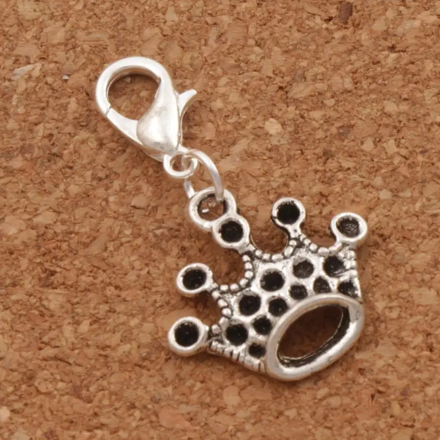 Crown Lobster Claw Clasp Charm Beads 29.4x18mm 20pcs Antique silver