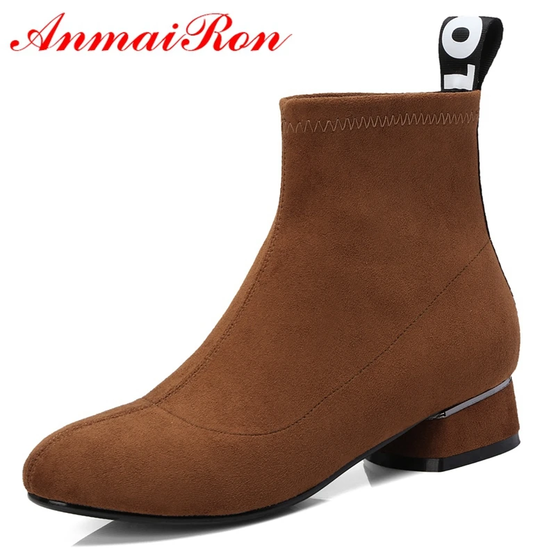 

AnmaiRon Fashion Basic Round Toe Womens Shoes Flock Ankkle Boots for Women Fashion Shoes 2018 Women Shoes Size 34-40 LY214