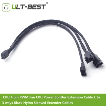 

ULT-BEST CPU 4 pin PWM Fan CPU Power Splitter Extension Cable 1 to 3 ways Black Nylon Sleeved Extender Cables for Motherboard PC