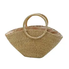 

Hand-woven Bag Semi-circle Moon Shaper Handbag Beach Bag Storage Bag Multifunctional Storage Bag