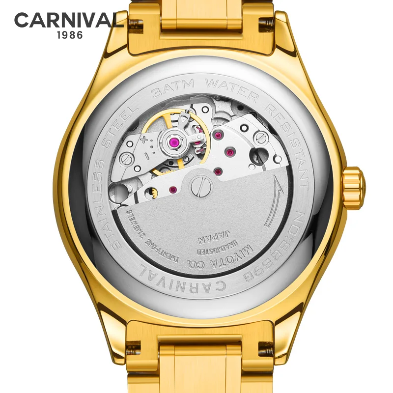 Роскошные Золотые механические часы CARNIVAL High end автоматические мужские MIYOTA Move