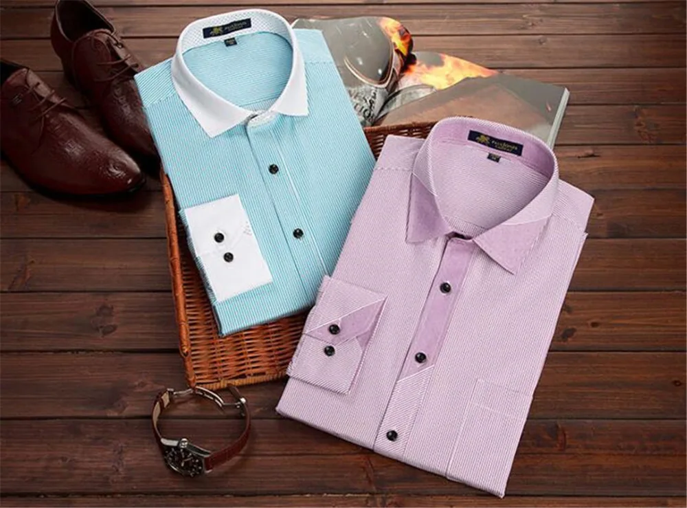 Клетчатые офисные рубашки фиолетовые Мужские рубашки с длинными рукавами деловые повседневные рубашки в полоску мужские деловые рубашки