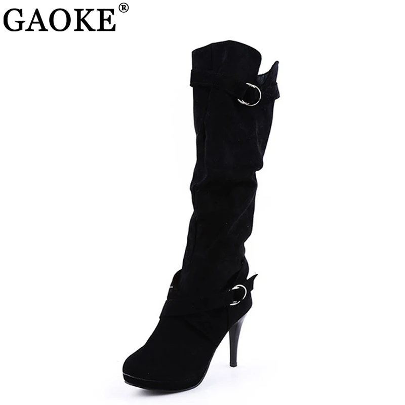 

Thigh High Women's Winter Boots Faux Suede Leather High Heels Over The Knee Boots Women Plus Size Shoes Woman Boots