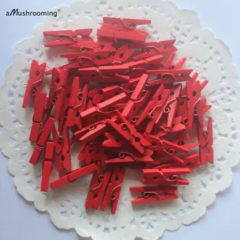 

Mini Wooden Clothes Peg Red Photo Paper Peg Bag Clothespin 1000 Decor Craft Clips 1" Red