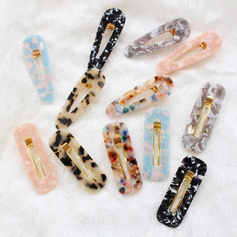 12 Styles Vintage Leopard Marble Textured Printed Pattern Hairpin Girls Hollow Geometric Hair Clip Colored Barrette