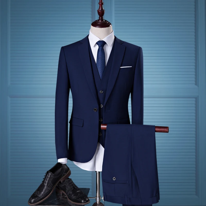 

Asian size Men Solid Color Suits 2-3 Piece set Business casual male suit Slim three-dimensional suit【Jacket+Pant+Vest】
