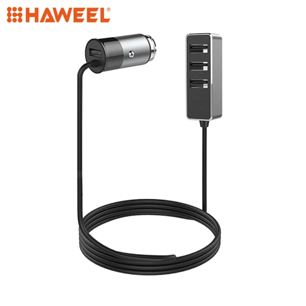 

HAWEEL 5.5A Sure Four Port Wired Fast Car Charger with Extender For Galaxy, Sony, Lenovo, HTC, Huawei, and other Smartphones