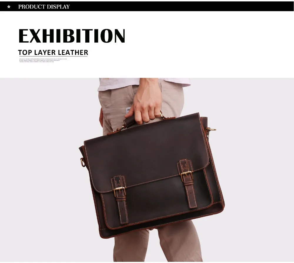 JOYIR Crazy Horse Genuine Leather Men Briefcase Casual Messenger Laptop Bag Business Men Briefcase Bag for Document Shoulder Bag