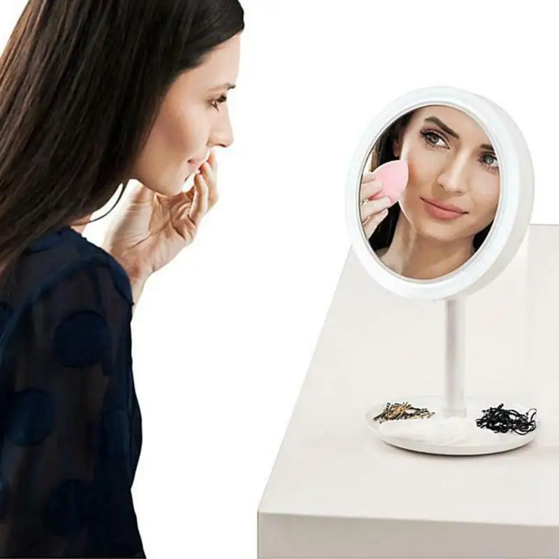 

LED Lamp Touch Screen 5X Magnifier Desktop Makeup Mirror Beauty Breeze Mirror with Fan Makeup Cosmetic Hand Mirror