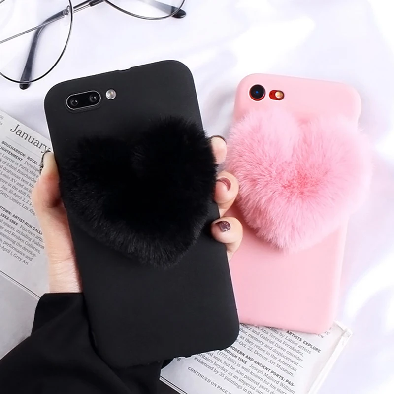 

Furry Love Hearts Cute hair Phone Case for Samsung Galaxy A9 2018 A750F A9 Star A8+ A6+ A5 2017 A7 A3 2016 Plus Phone Cover