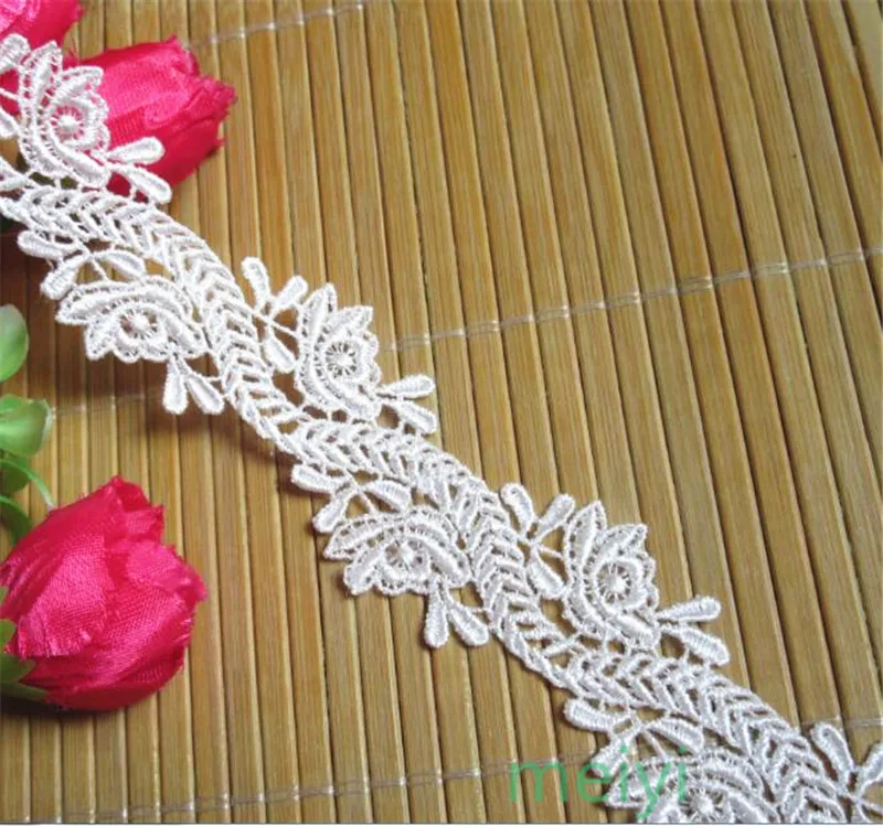 

2 yard Ivory Polyester Flower Embroidered Lace Trim Applique Ribbon Fabric Handmade DIY Sewing Craft For Apparel Decoration