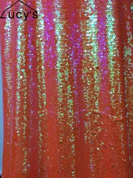 

Sweet orange color dancing performance dress sequins fabric 1 Yard girls fashion garment creation sequin material