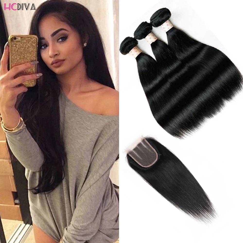 Brazilian Virgin Hair Straight With Closure 8a Grade Virgin Unprocessed Human Hair With Closure Cheap Bundles With Closures Lot