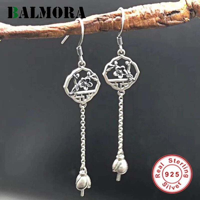 

BALMORA 925 Sterling Silver Matte Flower Drop Earrings for Women Lover Gift Earrings Fashion Vintage Jewelry Brincos SY31810