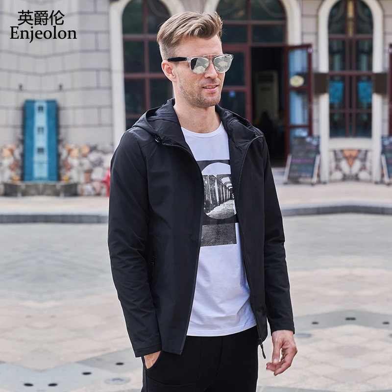 

Enjeolon Brand Bomber Casual Hoodies Jackets Coat Men Black Solid Coats Jacket Male 3XL Hoodies Collar Jacket Clothes JK0421