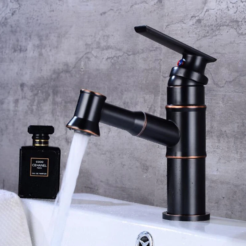 

Modern Pull Out And Down Faucets Sink Water Mixer Hot Cold Crane Copper Chrome Finished Bath Faucets Deck Mounted MO2201C