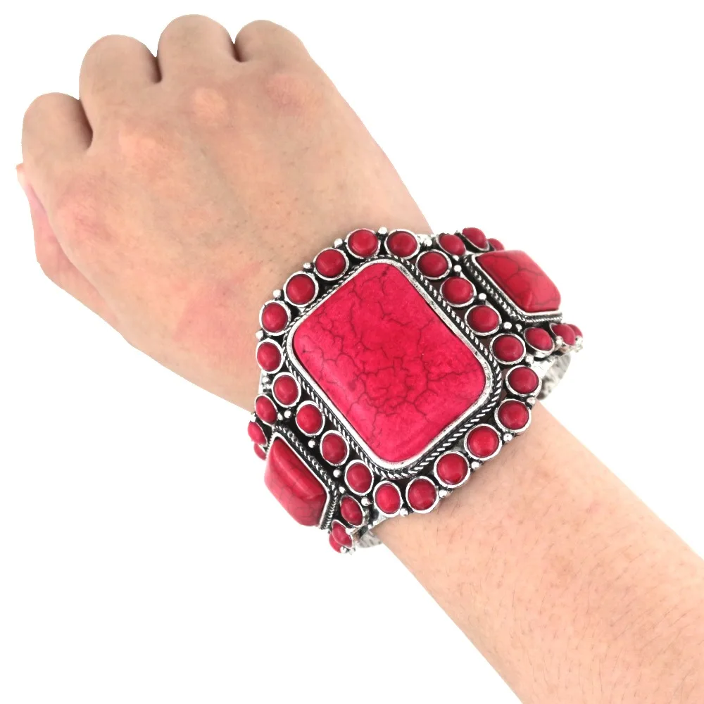 

2018 New Synthetic T urquoise Plating Silver Resize adjustable Bangle Bracelet fashion jewelry women's Christmas gift