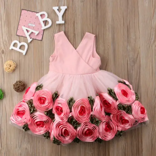 Flower Girls Dress Infant Girls 3D Rose Princess Party Dress Kids Baby Cute Sleeveless Pageant Outfits Costume Flower Girls Dress Infant Girls 3D Rose Princess Party Dress Kids Baby Cute Sleeveless Pageant Outfits Costume