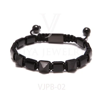 

Cool Black Ges Beaded Woven Bracelet Black Onyx Square Beads Braided Bracelets For Men Custom Charm Mens Jewelry With Gift Box
