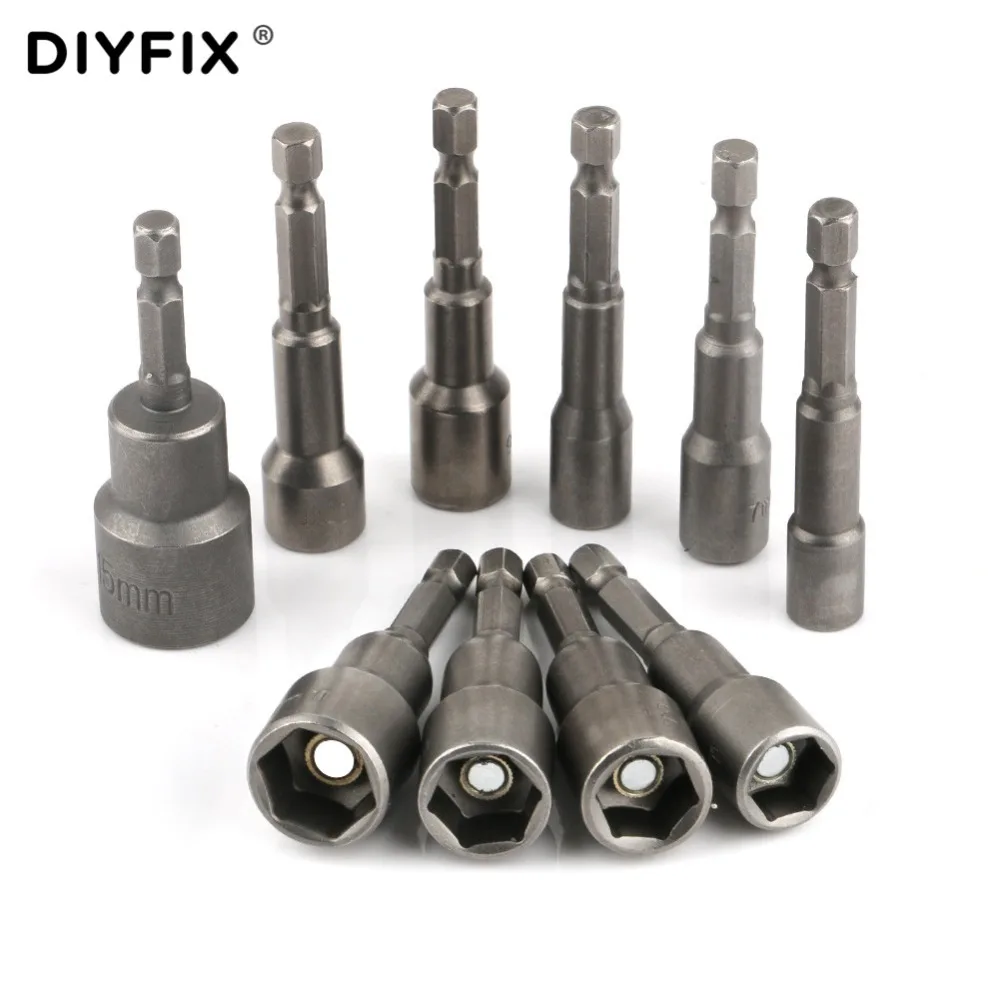 DIYFIX 10Pcs 1/4" Hex Shank Socket Adapter Driver Wrench Set 6 15mm