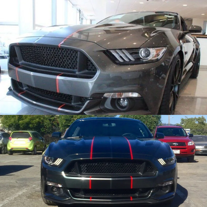 2015-2018 Car Wrap Stickers for Ford Mustang 2 color 10 Twin Rally stripes Stripe Graphic Decals Fashion Hood Racing Vinyl Wrap (8)