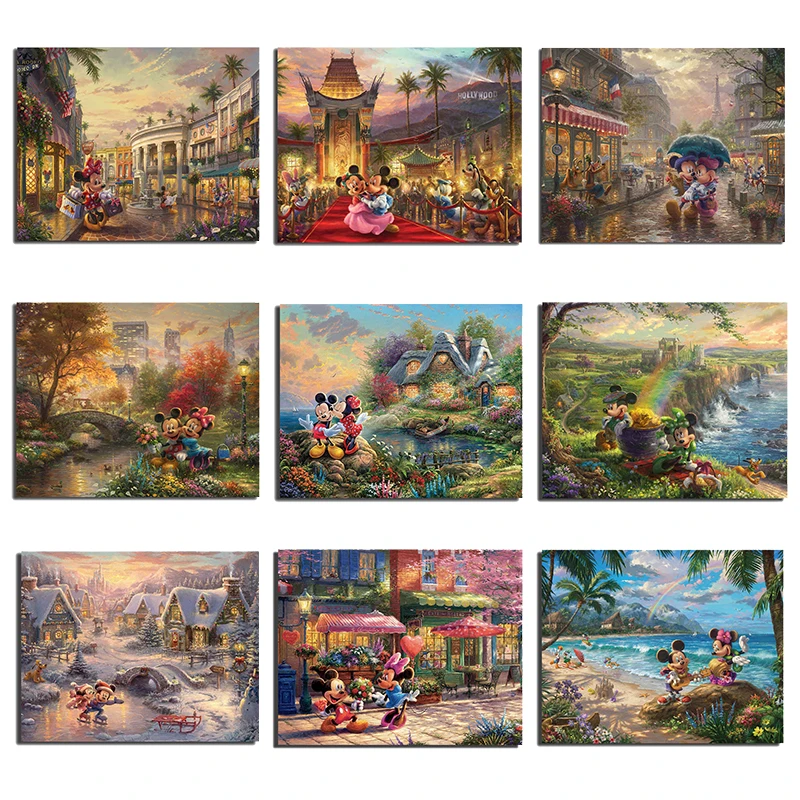

Thomas Kinkade Mickey Minnie Mouse HD Art Canvas Poster Painting Wall Pictures For Living Room Bedroom Print Home Decoration