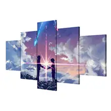 Decoración del hogar arte pintura pared Hd impreso lienzo cartel 5 Panel Anime tu nombre personaje Modular sala de estar imágenes enmarcadas(China)
