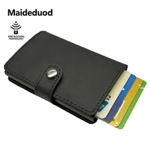 Maideduod Men And Women Genuine Leather Card Holder Vintage Purse Crazy Horse Leather Aluminium Credit