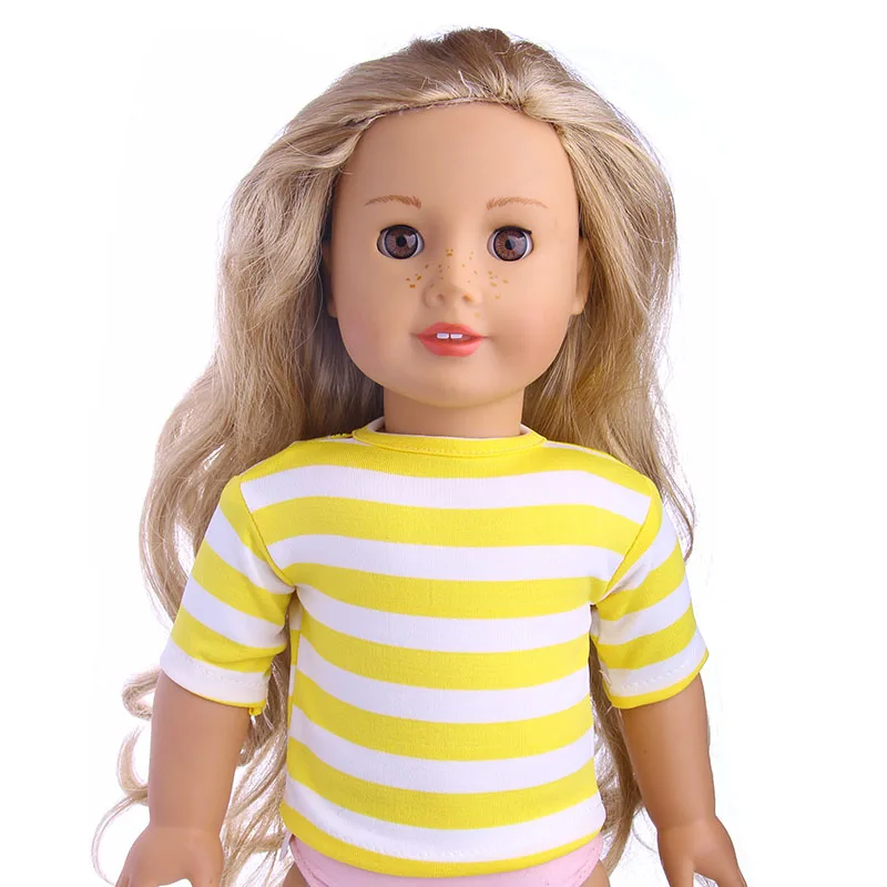 10 цветов, полосатая футболка, подходит для 18 дюймов, американская и 43 см, Детская кукла, одежда, аксессуары, игрушки для девочек, поколение, подарок на день рождения