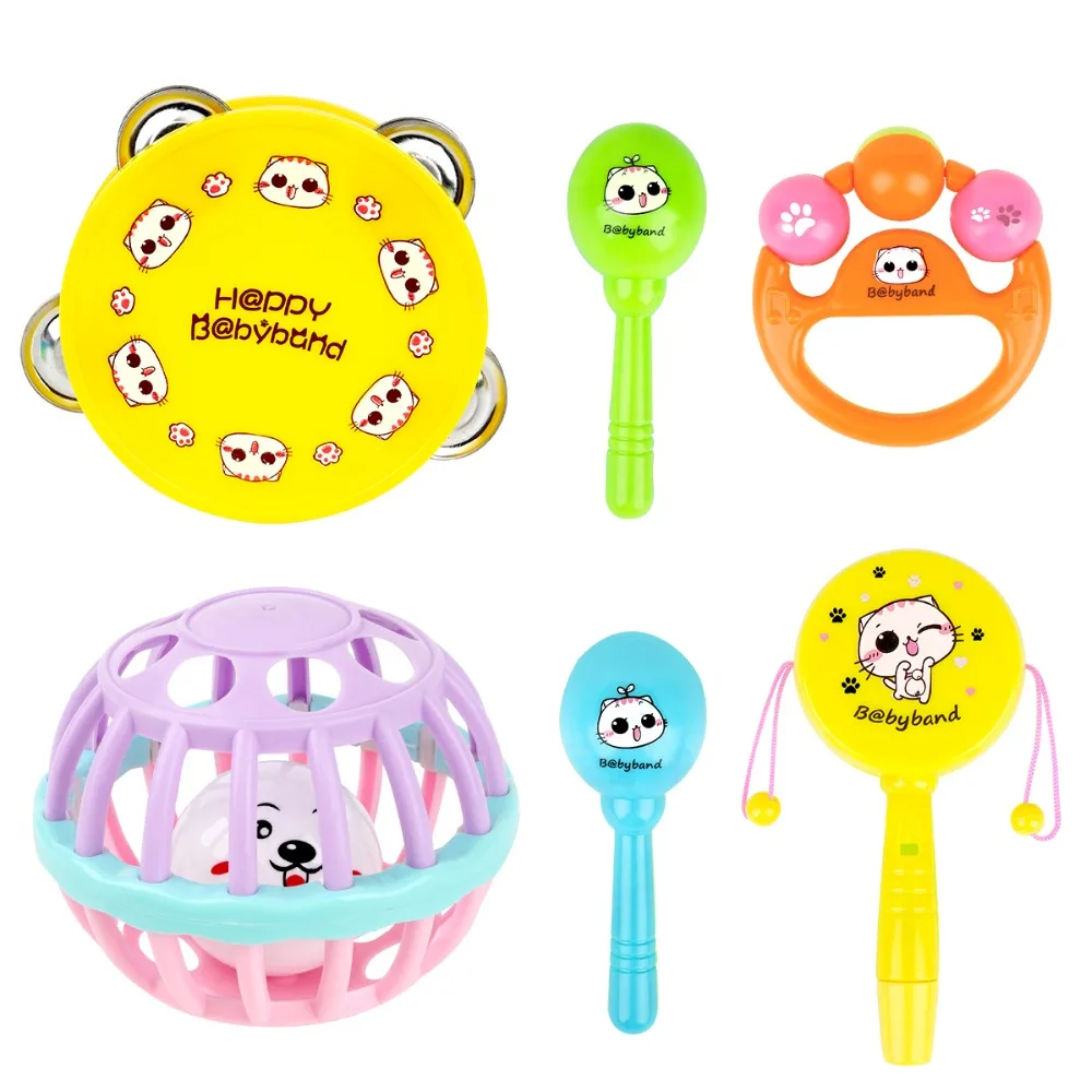 

Baby rattle toy set 5 piece set hand grip tooth gel hand rattle early education puzzle baby grip trainer