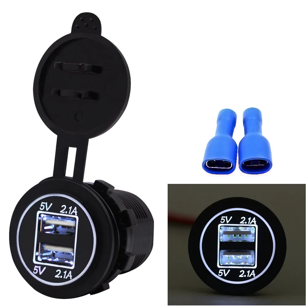 

5V 2.1A Dual USB Car Phone Charger Adapter Socket Adapter Power Outlet for 12V 24V Motorcycle Dual USB Charger With LED Display