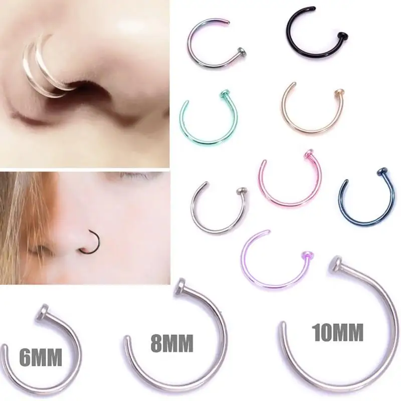 

2pc Mini Thin Surgical Steel Nose Lip Open Hoop Ring C Type Hoop Piercing Stud Body Jewelry 8 Colors 6mm 8mm 10mm