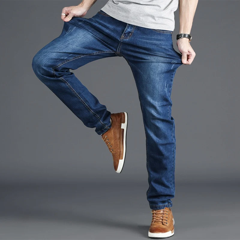 Spring jeans men's stretch blue men's high waist 130kg plus size XL oversized people slim long pants 48 46 44 42 40 38 36 Spring jeans men's stretch blue men's high waist 130kg plus size XL oversized people slim long pants 48 46 44 42 40 38 36