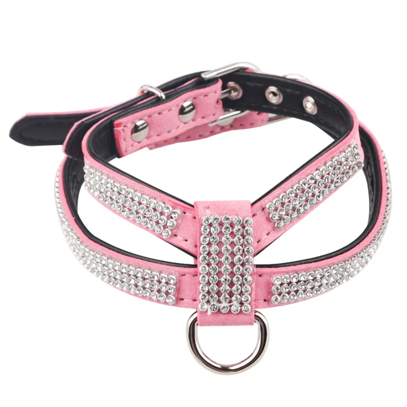 Fashion Bling Rhinestone Dog Harness Soft Suede Fabric Harness Leash