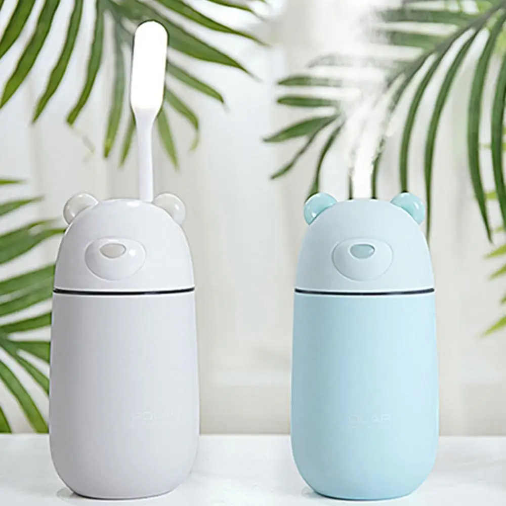 

300ml Mini USB Ultrasonic Humidifier Polar Bear Auto-off LED Light Diffuser Fan