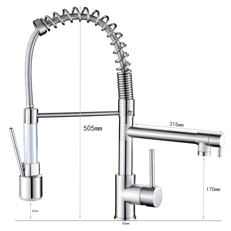 FLG Newly Design 360 Swivel 100% Solid Brass Single Handle Mixer Sink Tap Pull Out Down Kitchen Faucet In Brushed Nickel
