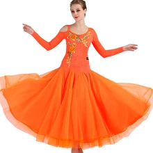 Новые Стандартные Бальные платья женские с длинным рукавом лайкра эластичный бальный танцевальный костюм Взрослый вальс одежда для современных танцев q087