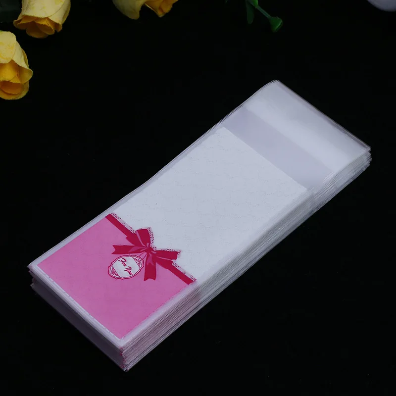 

50/100Pcs/Pack 5*10+3cm Candy Cookie Bowknot Printed Plastic Bags Self Adhesive Gift Bag Wedding Party Favors Lipstick Packaging
