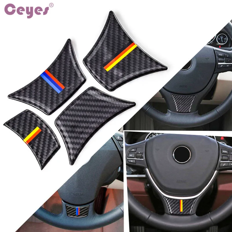 

Ceyes Carbon Fiber Car Styling Steering Wheel Sticker Case For Bmw M Sport Stripe 5 Series E60 F10 F11 F18 528LI 535 Accessories