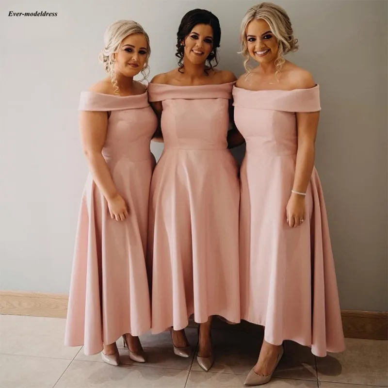 

Chic High Low Blush Pink Bridesmaid Dresses Boat Neck Zipper Back Simple Wedding Guest Dresses Western Country Cheap Robes 2019