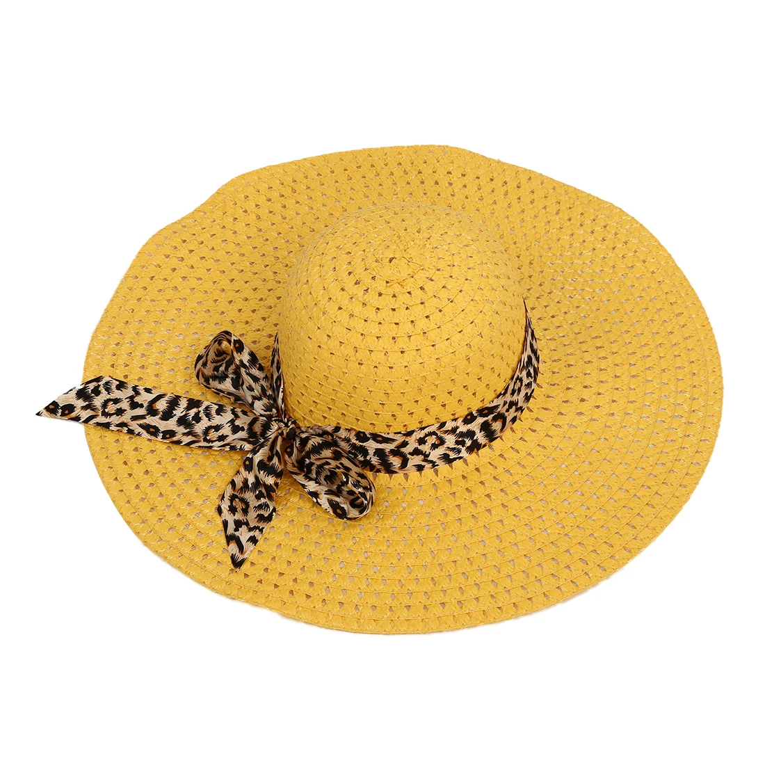 SAF Yellow Summer Exquisite Leopard Ribbon Bowknot Decorated Openwork